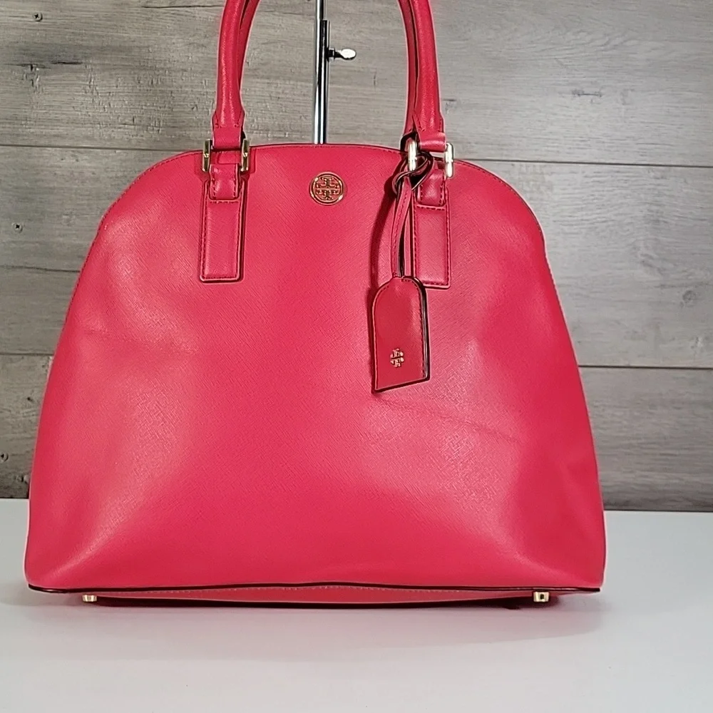 Tory Burch Fuchsia Saffiano Leather Dome Satchel Handbag